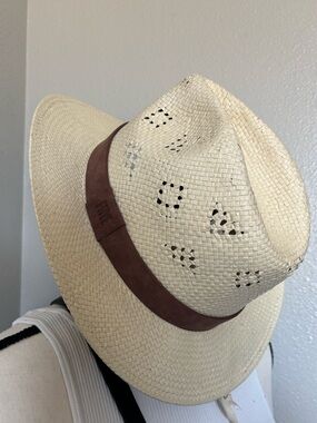 Frye Natural Straw Fedora with Brown Trim